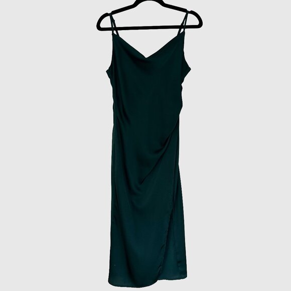 The Latest Scoop Emma Satin Cowl Neck Midi Dress - Emerald Green - US M - Picture 4 of 9